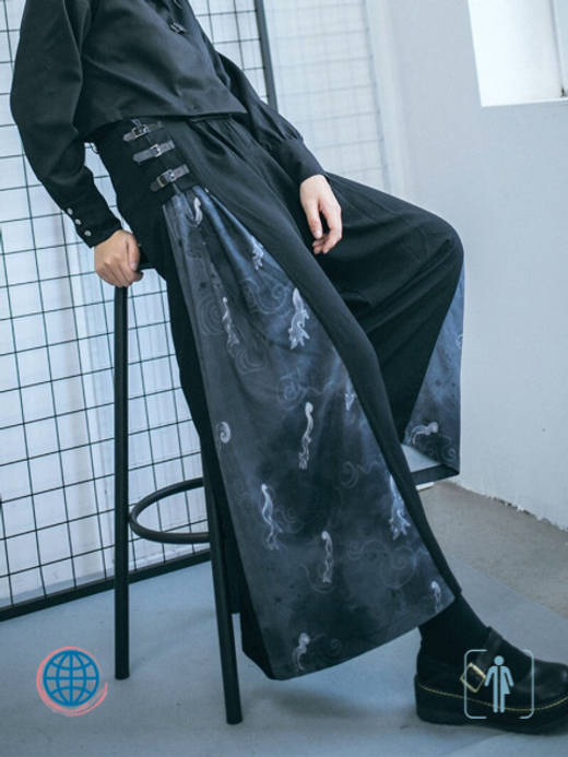 Baggy Wide Leg High-Rise Pants Women's Chinese Black Dark Blue High Rise Waist Harakuju Hanfu China Trousers Trending for Woman Baggy Wide Leg High-Rise Pants Women's Chinese Black Dark Blue High Rise Waist Harakuju Hanfu China Trousers Trending for Woman