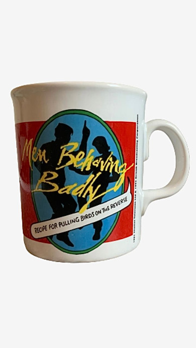 Classic White Ceramic Men Behaving Badly Mug Vintage Originals Ceramics Collectors Antiques Drinkware Mugs