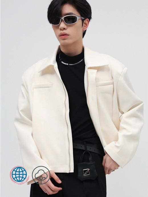 Minimalist Jacket Men’s Korean Style Small Metal Decoration Men Casual Solid Color Jackets Fashionable Trending for Man in Apricot White Minimalist Jacket Men’s Korean Style Small Metal Decoration Men Casual Solid Color Jackets Fashionable Trending for Man in Apricot White