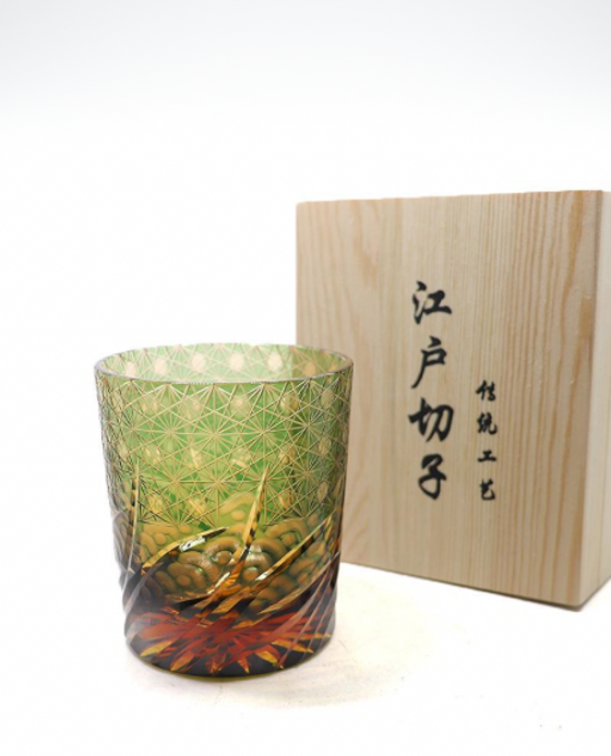 Hand-Carved Sake Glass   Japanese Edo cut crystal Whisky shot cup Trending Japan glasses glassware in Amber Green Hand-Carved Sake Glass   Japanese Edo cut crystal Whisky shot cup Trending Japan glasses glassware in Amber Green