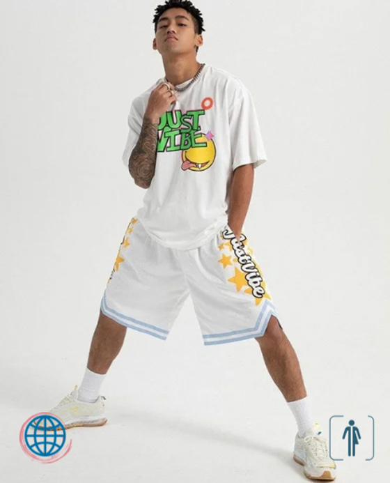 Basketball Shorts   Mens Ice Cream Color Matching Star Print Shorts Loose Sports Five-point Activewear Fitness Apparel Man and Women Trending in White Basketball Shorts   Mens Ice Cream Color Matching Star Print Shorts Loose Sports Five-point Activewear Fitness Apparel Man and Women Trending in White