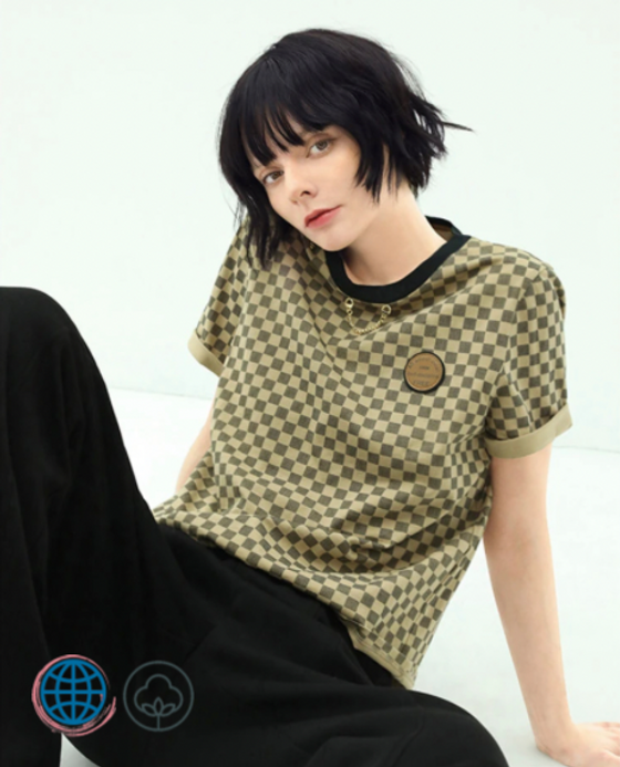 Checkered Cotton T-Shirt Top Spring Summer Women's short sleeve Round O-Neck Crewneck cotton t-shirts top + jacquard knitted vest Plus Size Tops for trending Woman y2k plaid clothes fashion vests Checkered Cotton T-Shirt Top Spring Summer Women's short sleeve Round O-Neck Crewneck cotton t-shirts top + jacquard knitted vest Plus Size Tops for trending Woman y2k plaid clothes fashion vests