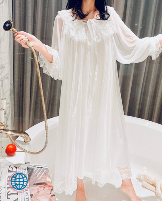 Lace V-Neck Nightgown   Women's Sweet Soft White Long Sleeve Sleepwear Elegant Female Vintage Princess Night Dress Nightgowns for trending Woman Lace V-Neck Nightgown   Women's Sweet Soft White Long Sleeve Sleepwear Elegant Female Vintage Princess Night Dress Nightgowns for trending Woman