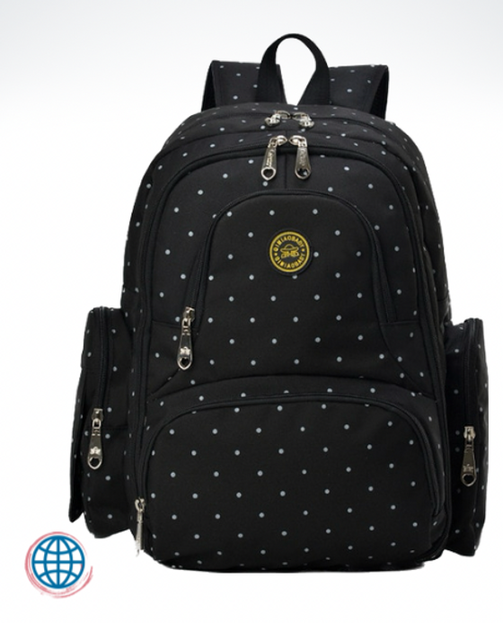 Multi-Compartment Maternity Backpack Large Capacity Nursing Nappy Diaper Stroller Backpacks For Travel Multifunctional Bag Mother Mummy Mom Trending Baby Bags in Black Polka Dot Multi-Compartment Maternity Backpack Large Capacity Nursing Nappy Diaper Stroller Backpacks For Travel Multifunctional Bag Mother Mummy Mom Trending Baby Bags in Black Polka Dot