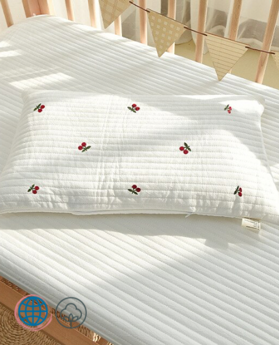 Cotton Quilted Pillowcase Korean Embroidery Unisex Newbown Baby Infant Kids Pillow Case Kindergarten Children Pillow Cover Pillowcases Covers in Trending Cherry pattern Cotton Quilted Pillowcase Korean Embroidery Unisex Newbown Baby Infant Kids Pillow Case Kindergarten Children Pillow Cover Pillowcases Covers in Trending Cherry pattern