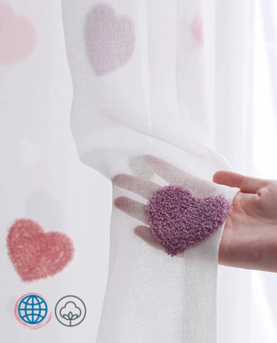 Embroidered Tulle Curtain Pink Heart For Kids Girls Bedroom Cartoon For Living Room Window Panel Decoration Trending Sheer Curtains Embroidered Tulle Curtain Pink Heart For Kids Girls Bedroom Cartoon For Living Room Window Panel Decoration Trending Sheer Curtains