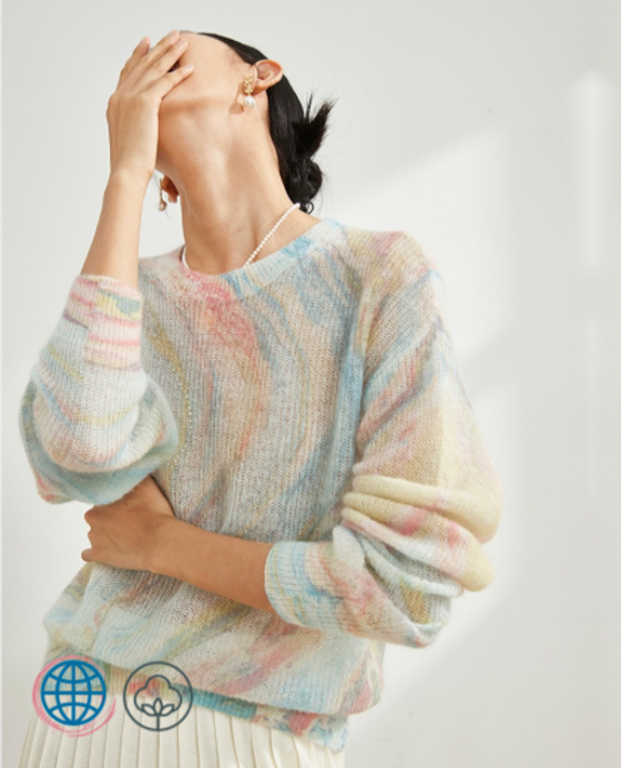 Watercolor Crewneck Sweater  Women’s Rhinestone 27% Wool + 32% Mohair Pullover O-Neck Jumper Knitted Sweaters Designer Fashion Workwear for Woman in trending Beige Watercolor Crewneck Sweater  Women’s Rhinestone 27% Wool + 32% Mohair Pullover O-Neck Jumper Knitted Sweaters Designer Fashion Workwear for Woman in trending Beige