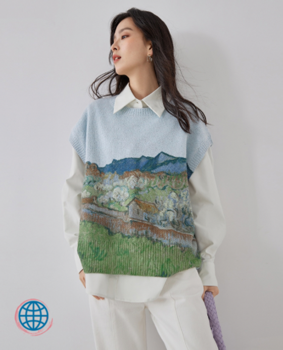 Art Sweater Vest Women’s French Look Oil Painting Designer Light Blue Pullovers High Fashion Jumpers Knit Top Spring Clothes Sweaters Vests for trending Woman Art Sweater Vest Women’s French Look Oil Painting Designer Light Blue Pullovers High Fashion Jumpers Knit Top Spring Clothes Sweaters Vests for trending Woman