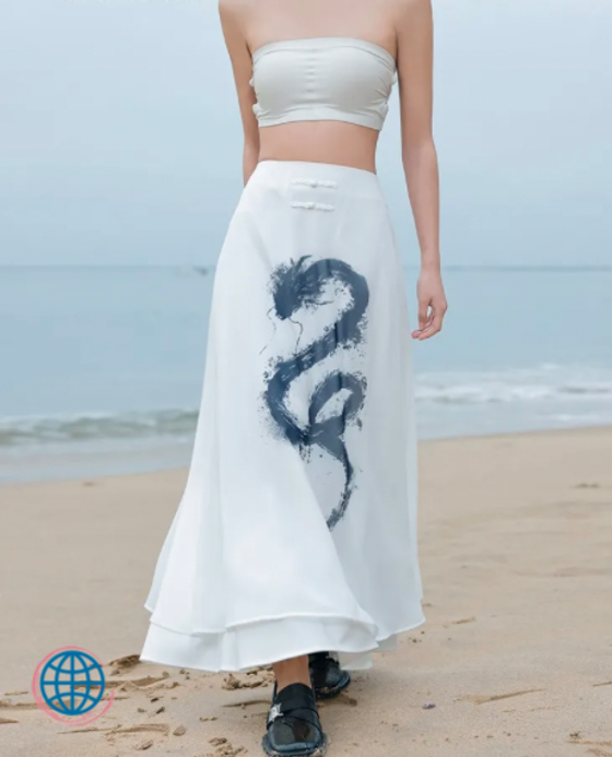 Totem Dragon High-Rise Skirt  Women’s Bohemia Punk Punkrock Goth Gothic White Chiffon Gray / Grey Graphic Print Vintage High Waist A Line Maxi Skirts Boho Fashion Clothing for trending Bohemian Woman Totem Dragon High-Rise Skirt  Women’s Bohemia Punk Punkrock Goth Gothic White Chiffon Gray / Grey Graphic Print Vintage High Waist A Line Maxi Skirts Boho Fashion Clothing for trending Bohemian Woman