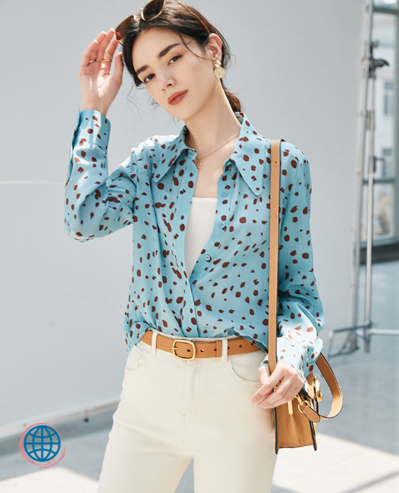 Blue Leopard Silk Shirt  Women's Blouse Essentials Premium Chinese Casual Button Down Long Sleeve Office Work Top Plus Size Shirts for trending Woman Blue Leopard Silk Shirt  Women's Blouse Essentials Premium Chinese Casual Button Down Long Sleeve Office Work Top Plus Size Shirts for trending Woman