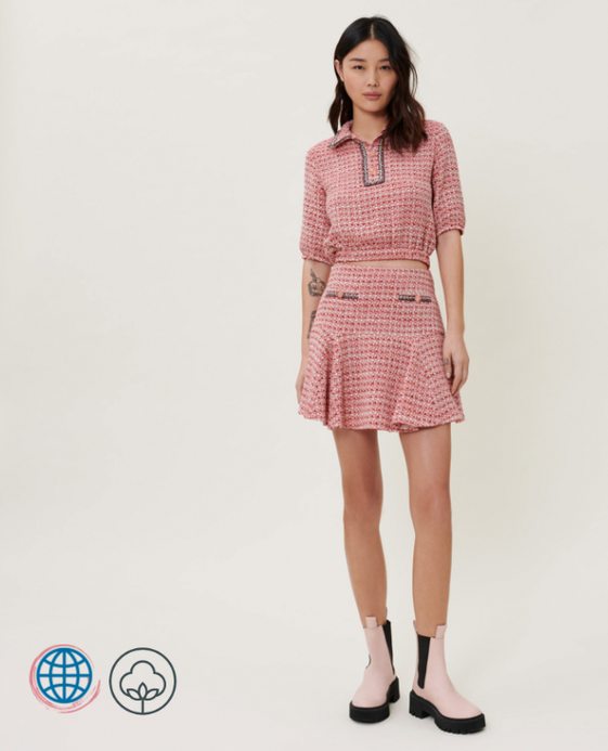 Tweed Crop Top Women’s Spring Summer Design Pink Lapel Collar Elastic Waist Polo Shirt Ladies Tops for trending Woman Tweed Crop Top Women’s Spring Summer Design Pink Lapel Collar Elastic Waist Polo Shirt Ladies Tops for trending Woman