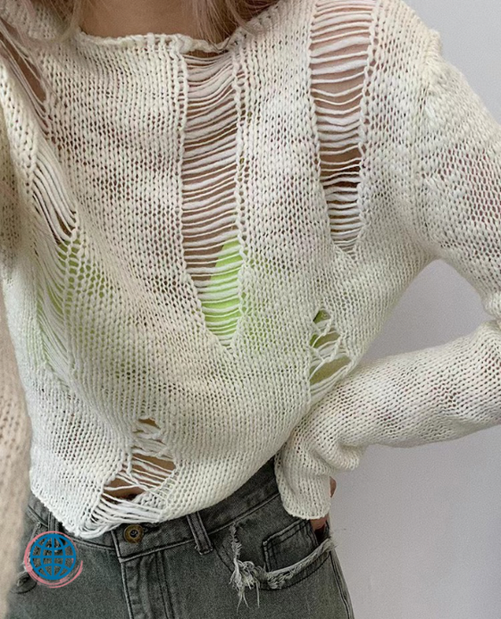 Hollow-Out Crewneck Sweater Women’s Knitted Long Sleeve Pullovers Broken Hole Y2k See Thought Crop Tops Fairycore Smock Autumn Sweaters for trending Woman in White Hollow-Out Crewneck Sweater Women’s Knitted Long Sleeve Pullovers Broken Hole Y2k See Thought Crop Tops Fairycore Smock Autumn Sweaters for trending Woman in White