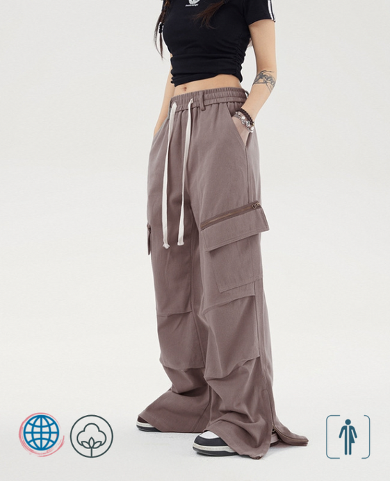 Harajuku Ruched Cargo Pants  Genderful Unisex Anywear Women’s Mens Retro Wide Leg Solid Color Oversized Fashion Side Pockets Zip Casual Plus Size Trousers for trending Man Woman in Khaki Hemp color Harajuku Ruched Cargo Pants  Genderful Unisex Anywear Women’s Mens Retro Wide Leg Solid Color Oversized Fashion Side Pockets Zip Casual Plus Size Trousers for trending Man Woman in Khaki Hemp color