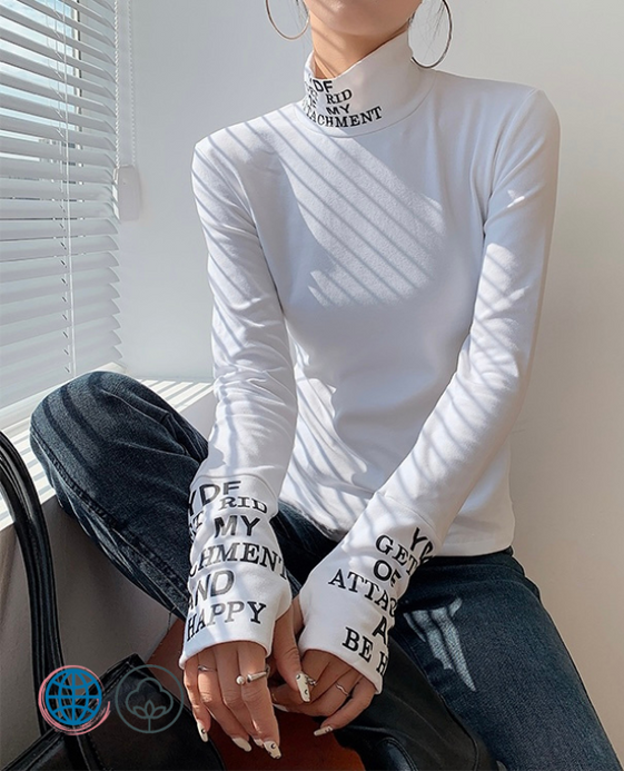 Turtleneck Fleece Top Women’s Long Sleeve T Shirt High Neck Letter Print TShirt White Tee Plus Size Women Plus Size Tees Clothing Tops for trending woman Turtleneck Fleece Top Women’s Long Sleeve T Shirt High Neck Letter Print TShirt White Tee Plus Size Women Plus Size Tees Clothing Tops for trending woman