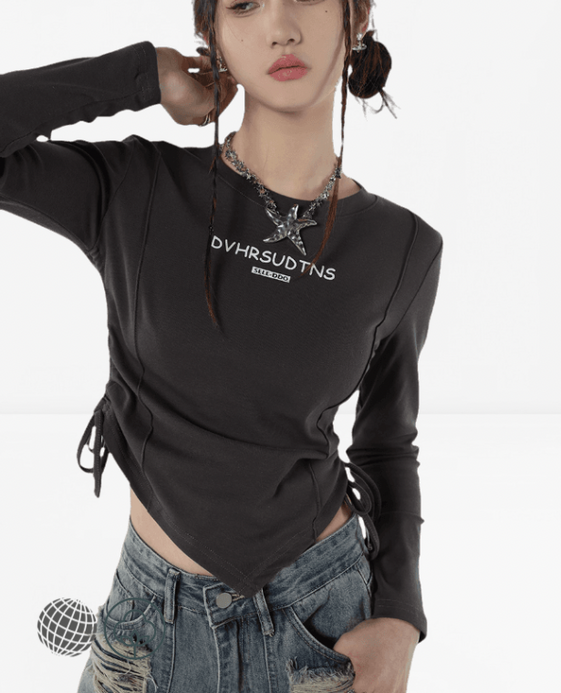Drawstring Long Sleeve Sweatshirt  Women's Crewneck Round O-Neck Short Vintage American Fashion Female Casual Winter Baggy Pullover Sweatshirts for trending Woman in Gray grey Drawstring Long Sleeve Sweatshirt  Women's Crewneck Round O-Neck Short Vintage American Fashion Female Casual Winter Baggy Pullover Sweatshirts for trending Woman in Gray grey