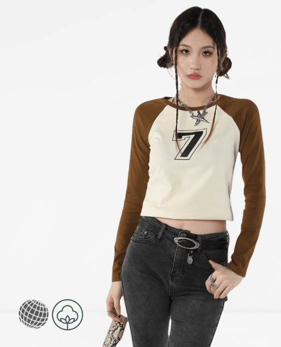 #7 Contrast Crewneck Sweatshirt Women's Short Cropped '70s varsity Top Color Contrast Vintage American Fashion Female Long Sleeves Casual Winter Baggy Pullover Sweatshirts Tops for trending Woman in Khaki #7 Contrast Crewneck Sweatshirt Women's Short Cropped '70s varsity Top Color Contrast Vintage American Fashion Female Long Sleeves Casual Winter Baggy Pullover Sweatshirts Tops for trending Woman in Khaki