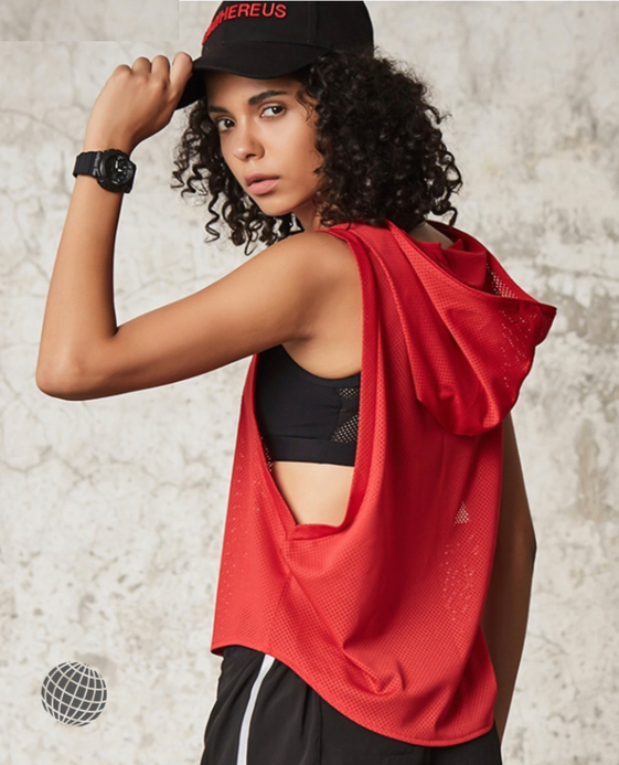 MiteigiYūki Sleeveless Hoodies T-Shirt  Summer Women’s Sport Fitness Top Loose Mesh Breathable Yoga Shirt Sportswear Activewear Running Hooded Tank Top Girl Gym Workout Pullover Hooded T-Shirts Sports Tops for trending Woman in Red MiteigiYūki Sleeveless Hoodies T-Shirt  Summer Women’s Sport Fitness Top Loose Mesh Breathable Yoga Shirt Sportswear Activewear Running Hooded Tank Top Girl Gym Workout Pullover Hooded T-Shirts Sports Tops for trending Woman in Red