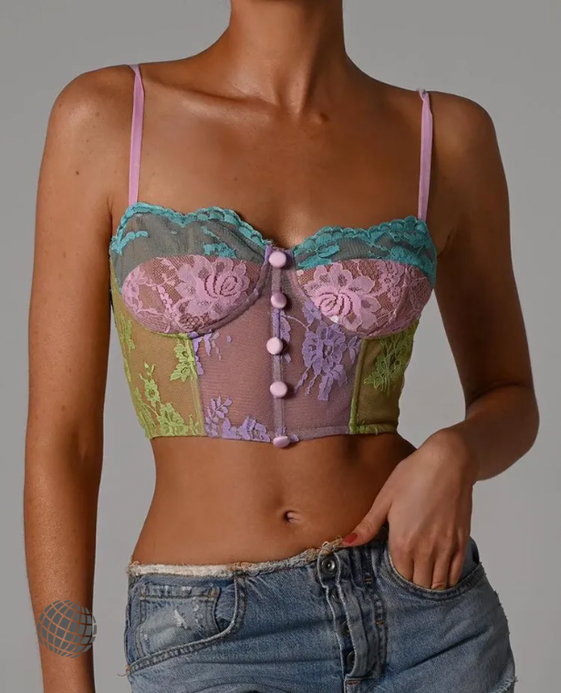 Patchwork Lace Busiter Vest Women’s Summer Chic Top Underwired Padded Crop Tops Vacation Outfits Clothing See Through Camis Top Holiday Getaway Petite Size Wear for trending Woman in Rainbow Multicolor Patchwork Lace Busiter Vest Women’s Summer Chic Top Underwired Padded Crop Tops Vacation Outfits Clothing See Through Camis Top Holiday Getaway Petite Size Wear for trending Woman in Rainbow Multicolor