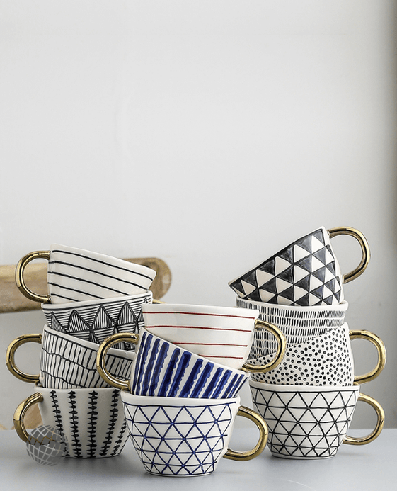 Hand Painted Ceramic Coffee Mug Hand-Painted with Gold Handle Creative Irregular Oatmeal Tea Milk Breakfast Cups Birthday Personalized Gifts Drinkware Mugs Handmade Breakfast Cup in trending Geometric patterns designs Hand Painted Ceramic Coffee Mug Hand-Painted with Gold Handle Creative Irregular Oatmeal Tea Milk Breakfast Cups Birthday Personalized Gifts Drinkware Mugs Handmade Breakfast Cup in trending Geometric patterns designs