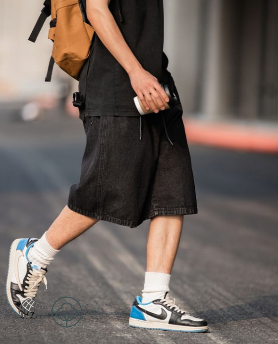 Wide Leg Denim Shorts   Y2K Summer Skateboard Men's Vintage Skateboarding Street Clothing High Rise Waist Knee Length Korean Edition Short pants for Man in trending Black