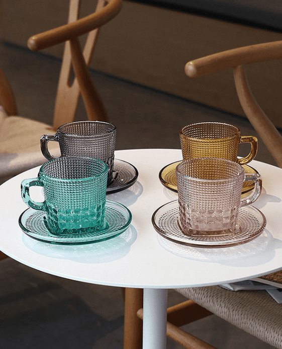 Coffee Cup and Saucer Nordic High-Value Glass Set Creative Beautiful Mug Milk Cups for Breakfast Afternoon Tea Sets Norway Scandinavia Scandinavian Norwegian Drinkware Glasses in trending Green Orange Pink Purple Coffee Cup and Saucer Nordic High-Value Glass Set Creative Beautiful Mug Milk Cups for Breakfast Afternoon Tea Sets Norway Scandinavia Scandinavian Norwegian Drinkware Glasses in trending Green Orange Pink Purple
