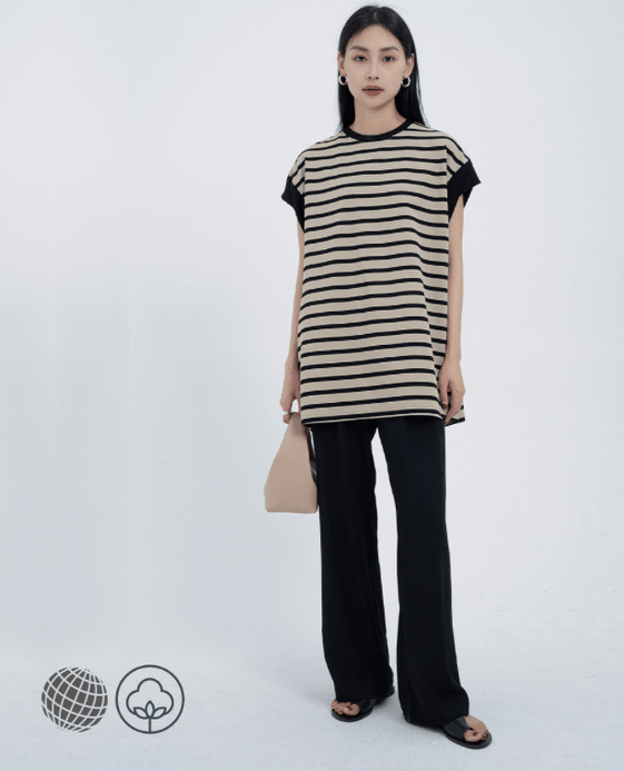 Loose Stripe T-Shirt Vest Women’s Long Lazy Top Spring Summer Female Round Crewneck O-Neck Soft Cotton Blend Casual Oversized Tee T-shirts Tops for Woman in trending Khaki Loose Stripe T-Shirt Vest Women’s Long Lazy Top Spring Summer Female Round Crewneck O-Neck Soft Cotton Blend Casual Oversized Tee T-shirts Tops for Woman in trending Khaki