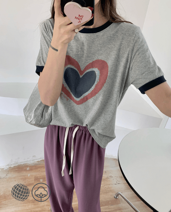 Cotton-Linen Graphic T-Shirt Women’s Summer Short Sleeve Casual Round O-neck crewneck Top Fashion Contrast Color Heart Print Basic Tees T-Shirts Tops For Young Lady Woman in trending love heart Gray grey Cotton-Linen Graphic T-Shirt Women’s Summer Short Sleeve Casual Round O-neck crewneck Top Fashion Contrast Color Heart Print Basic Tees T-Shirts Tops For Young Lady Woman in trending love heart Gray grey