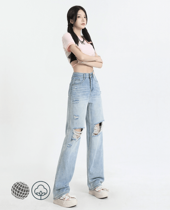 Wide Leg High-Rise Jeans Women’s Worn-out High Rise Waist American Streetwear Wide Leg Pants Fashion Vintage Straight Summer Female Ripped Holed Trousers for Petite Plus size Woman in trending Blue Wide Leg High-Rise Jeans Women’s Worn-out High Rise Waist American Streetwear Wide Leg Pants Fashion Vintage Straight Summer Female Ripped Holed Trousers for Petite Plus size Woman in trending Blue