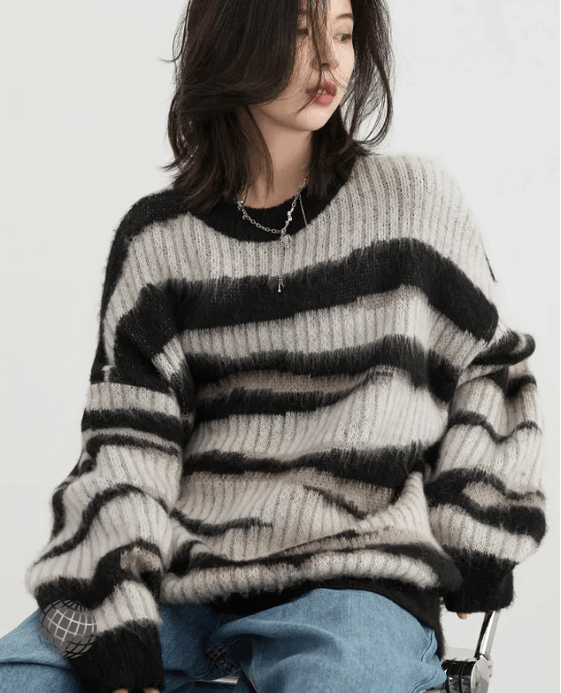 Pit Stripe Sweater Women’s Thick Long Sleeve Irregular Jumpers Lazy Knit Womens Pullovers Female Top Autumn Spring Striped Sweaters for trending Woman in Black Pit Stripe Sweater Women’s Thick Long Sleeve Irregular Jumpers Lazy Knit Womens Pullovers Female Top Autumn Spring Striped Sweaters for trending Woman in Black