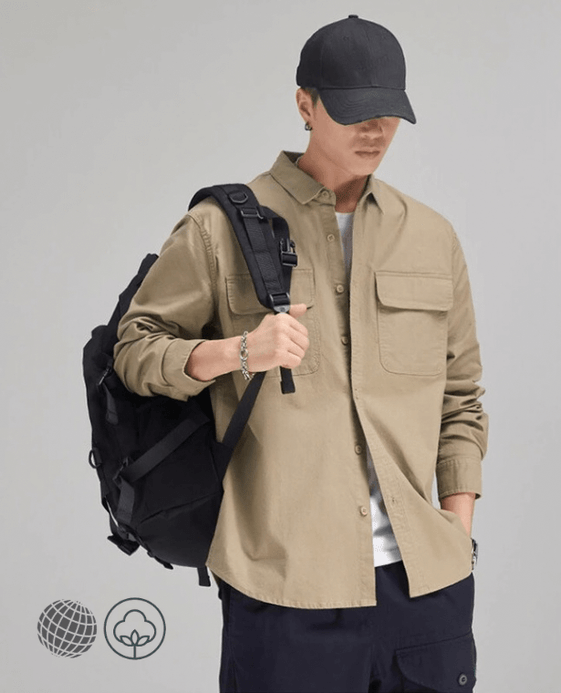 Khaki Cargo Shirt apricot   Mens Spring Plus Size Xxxl Boys Vintage Long Sleeve Button Up Top Casual Cotton Shirts for trending Man Khaki Cargo Shirt apricot   Mens Spring Plus Size Xxxl Boys Vintage Long Sleeve Button Up Top Casual Cotton Shirts for trending Man