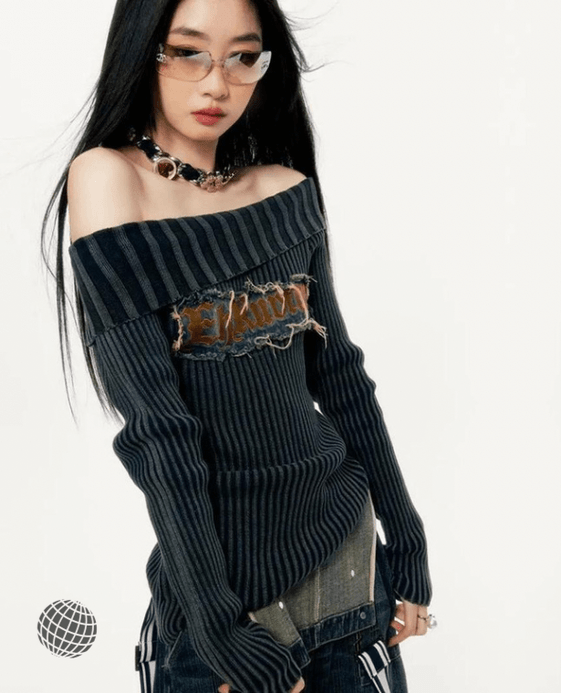 Slash-Neck Sweater Women’s Y2K Vintage Letter Embroidery Jumpers Harajuku Streetwear Gothic Knitted Off Shoulder Slim Pullovers Plus size Ribbed Sweaters for trending Woman in black Slash-Neck Sweater Women’s Y2K Vintage Letter Embroidery Jumpers Harajuku Streetwear Gothic Knitted Off Shoulder Slim Pullovers Plus size Ribbed Sweaters for trending Woman in black