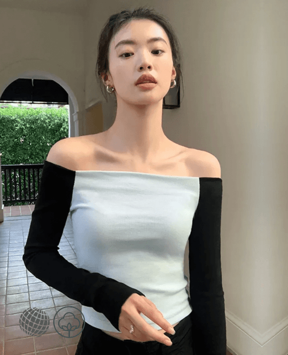 Pure Cotton Slash Neck T-Shirt Women’s Off Shoulder Patchwork Crop womens Tops Streetwear Korean Elegant Backless Long Sleeve Slim Plus size Tees T-Shirts for Woman in blue Pure Cotton Slash Neck T-Shirt Women’s Off Shoulder Patchwork Crop womens Tops Streetwear Korean Elegant Backless Long Sleeve Slim Plus size Tees T-Shirts for Woman in blue