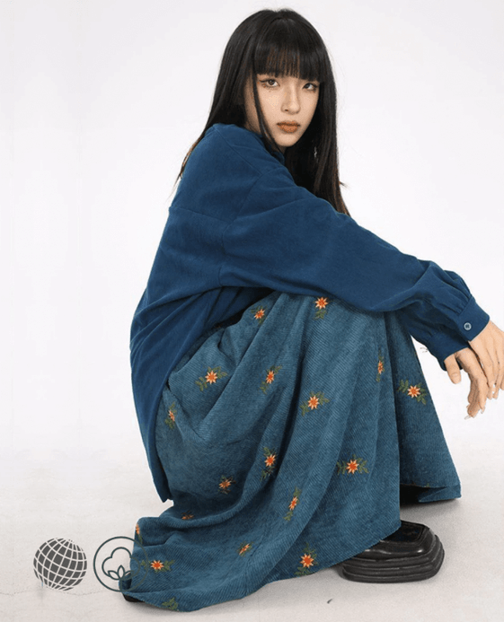 Corduroy Maxi Skirt blue Women’s Vintage Bohemia Streetwear Floral Embroidery A Line Japanese High rise Waist Casual Autumn Winter Indie Boho Skirts for Plus size Bohemian trending Woman Corduroy Maxi Skirt blue Women’s Vintage Bohemia Streetwear Floral Embroidery A Line Japanese High rise Waist Casual Autumn Winter Indie Boho Skirts for Plus size Bohemian trending Woman