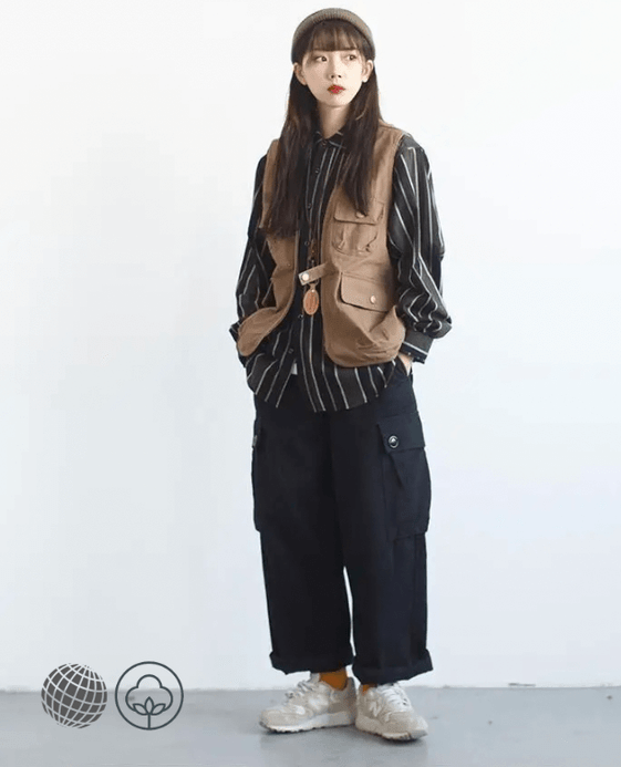 Japanese Utility Vest Women’s Solid Pockets All-match Japan Style Basics Cool Special Charming Elegant Spring Modern Personality Creativity plus size womens Outerwear Vests for trending Woman in Khaki brown Japanese Utility Vest Women’s Solid Pockets All-match Japan Style Basics Cool Special Charming Elegant Spring Modern Personality Creativity plus size womens Outerwear Vests for trending Woman in Khaki brown