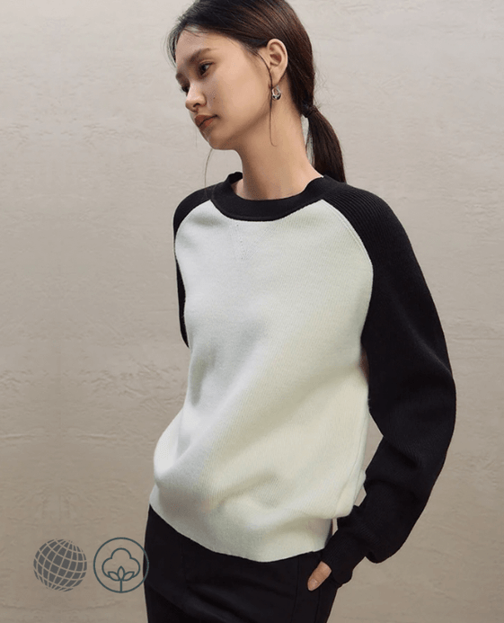 Splicing Crewneck Sweater Women’s Vintage Casual Black White ribbed Round O-Neck womens Winter Loose fit petite size Sweaters Pullovers for trending Woman Splicing Crewneck Sweater Women’s Vintage Casual Black White ribbed Round O-Neck womens Winter Loose fit petite size Sweaters Pullovers for trending Woman