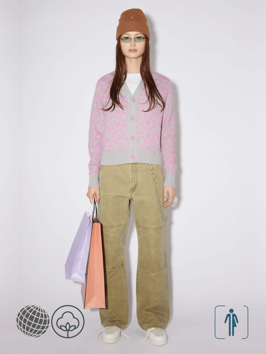 Geometric Jacquard Genderful Cardigan Women's V-neck Wool Blends Sweater womens Petite size Single Breasted Autumn Female Long Sleeve Knit Cardigans for trending Woman in Pink Geometric Jacquard Genderful Cardigan Women's V-neck Wool Blends Sweater womens Petite size Single Breasted Autumn Female Long Sleeve Knit Cardigans for trending Woman in Pink