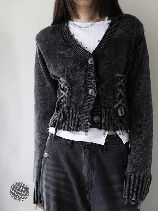 Bandage Knit Cardigan Women’s Harajuku Retro y2k Street Style Full Sleeve Button Up Lace-up V Neck Sweaters Womens Vintage Autumn Spring Tie knot Ribbed Band Cardigans Slim fit Cropped Rib Outfits for trending Woman in black Bandage Knit Cardigan Women’s Harajuku Retro y2k Street Style Full Sleeve Button Up Lace-up V Neck Sweaters Womens Vintage Autumn Spring Tie knot Ribbed Band Cardigans Slim fit Cropped Rib Outfits for trending Woman in black