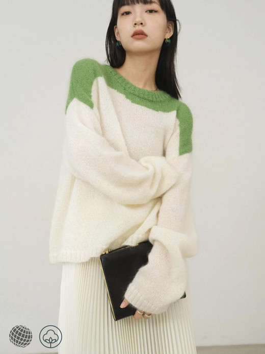 Oversized Mohair Wool Sweater Women's Autumn Winter Spring Loose Casual woolen Irregular Color Clash Hundred Long Sleeves crewneck ribbed band hem womens Tops Sweaters for trending Woman in creamy white with green Oversized Mohair Wool Sweater Women's Autumn Winter Spring Loose Casual woolen Irregular Color Clash Hundred Long Sleeves crewneck ribbed band hem womens Tops Sweaters for trending Woman in creamy white with green