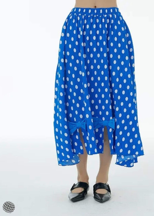 Polka Dot Skirt blue Women’s Spring summer loose slimming white dots print bow womens Midi skirts for trending woman Polka Dot Skirt blue Women’s Spring summer loose slimming white dots print bow womens Midi skirts for trending woman