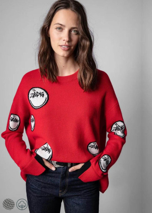 Letter Graphic Sweater  Women’s Round Crewneck o-Neck Wool Cosy Pullover Casual Vintage Classic Sweaters Smiley cashmere woolen Jumpers for woman in red Fall Autumn Winter Spring womens trending fashion season Clothes