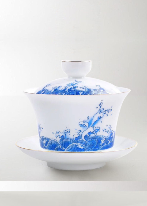 Hand Painted Porcelain Gaiwan Tureen 180ml White Gold Jingdezhen Japanese Te Cup Tibetan Bowl Soup With Lid and Saucer Tea Cups Chinese Ceramics The Great Wave Hand Painted Porcelain Gaiwan Tureen 180ml White Gold Jingdezhen Japanese Te Cup Tibetan Bowl Soup With Lid and Saucer Tea Cups Chinese Ceramics The Great Wave