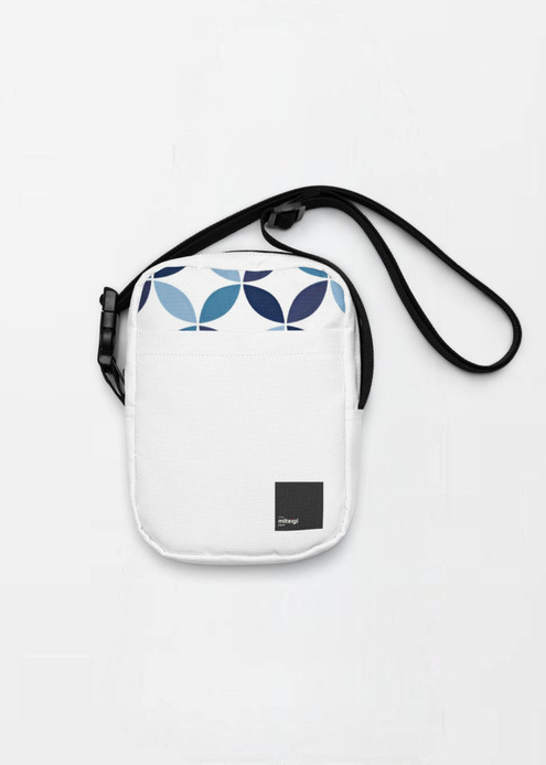 Utility Crossbody Bag miteigi Logo indigo Unisex Men’s Women’s everyday use Japanese shoulder bags Luggage for man woman in white with black design and indigo blue circles pattern highlights womens mens accessory Utility Crossbody Bag miteigi Logo indigo Unisex Men’s Women’s everyday use Japanese shoulder bags Luggage for man woman in white with black design and indigo blue circles pattern highlights womens mens accessory