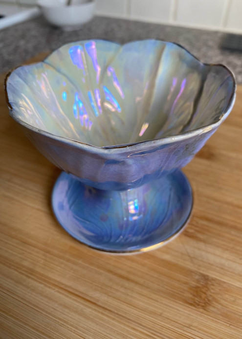 Maling Sundae Dish Vintage Lustre Harlequin Flower dessert bowls Appetizer serveware Dishes in floral Blue Purple porcelain glaze ceramics Classic Made In England dinnerware