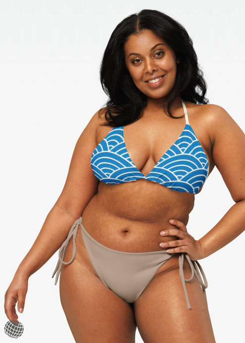 Recycled String Wave Bikini Top Women’s petite tall plus size swimwear tops for woman in Japanese pattern blue and cosmic cream-white Womens getaway holiday vacation beach wear bikinis Recycled String Wave Bikini Top Women’s petite tall plus size swimwear tops for woman in Japanese pattern blue and cosmic cream-white Womens getaway holiday vacation beach wear bikinis