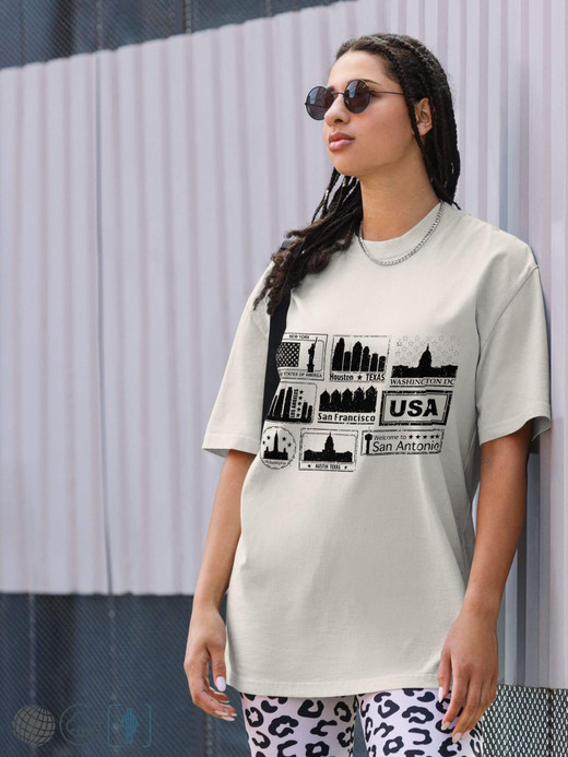Oversized Faded Graphic T-Shirt Unisex Anywear Men’s Women’s Cartoon city stamp print short sleeves crewneck round o-neck crew neck tees T-Shirts for man woman in khaki beige with black pattern Mens Womens USA American cities New York, Houston, Texas, Los Angeles, California, Washington DC, Philadelphia, Austin, San Antonio, Texas, United States Of America Gifts petite tall plus size Tops Oversized Faded Graphic T-Shirt Unisex Anywear Men’s Women’s Cartoon city stamp print short sleeves crewneck round o-neck crew neck tees T-Shirts for man woman in khaki beige with black pattern Mens Womens USA American cities New York, Houston, Texas, Los Angeles, California, Washington DC, Philadelphia, Austin, San Antonio, Texas, United States Of America Gifts petite tall plus size Tops