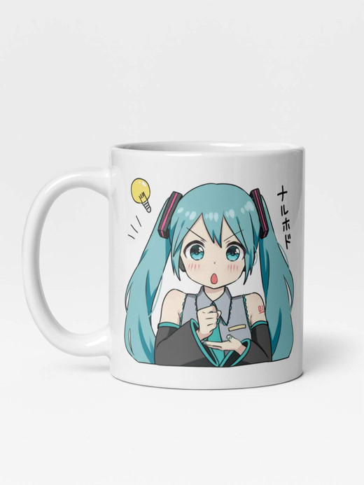 Hatsune Miku Bright Idea Mug      Cartoon female teens character glossy drinks cup coffee, tea, juice, milk drinking cups miteigi branded product item tumblers ceramics in white with blue green multicolor pattern Ceramic Anime Gifts girls teenagers y2k generation Japanese mugs