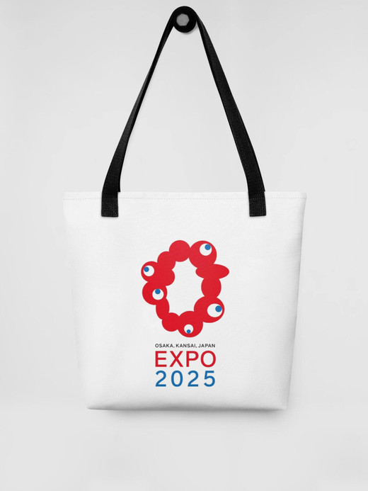 Osaka Expo 2025 Kansai Japan Tote Bag Japanese graphic elements Myaku-Myaku character Branded product item Beach travel vacation holiday getaway everyday use luggage baggage Kansai Japan bags in white with red blue characters logo design souvenirs Osaka Expo 2025 Kansai Japan Tote Bag Japanese graphic elements Myaku-Myaku character Branded product item Beach travel vacation holiday getaway everyday use luggage baggage Kansai Japan bags in white with red blue characters logo design souvenirs