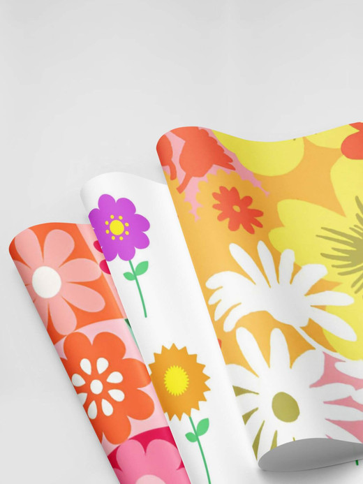 Floral Wrapping Paper Sheets  Yellow White Orange with daisy flowers Birthday Gifts Holiday Seasons Christmas Greetings gifting presents wrappers