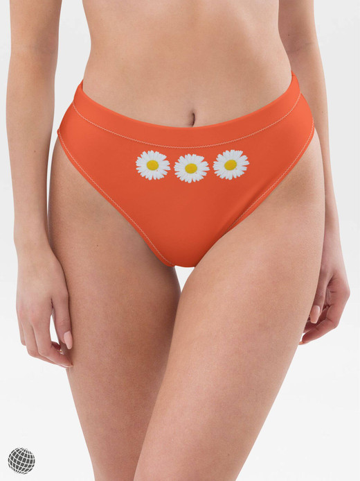 High Rise Eco Bikini Bottom orange Women’s Petite-, Tall-, Plus-, Size Rib Floral Daisy High-rise Waist Swimsuit Sexy Large Panties Brief Separate Bikinis Bottoms for woman in outrageous orange with white yellow daisies flowers design Womens swimwear swimsuits High Rise Eco Bikini Bottom orange Women’s Petite-, Tall-, Plus-, Size Rib Floral Daisy High-rise Waist Swimsuit Sexy Large Panties Brief Separate Bikinis Bottoms for woman in outrageous orange with white yellow daisies flowers design Womens swimwear swimsuits