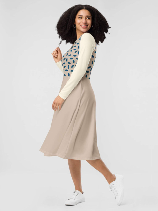 Tiered Midi Dress Women’s color solid niche crewneck loose thin A-line round o-neck long sleeves dropped shoulders banded hem womens Dresses in Khaki Tan and cosmic latte with punk side pockets and flared bottom and dark blue multi floral leaf pattern crew neck for woman fall autumn winter spring fashion season Tiered Midi Dress Women’s color solid niche crewneck loose thin A-line round o-neck long sleeves dropped shoulders banded hem womens Dresses in Khaki Tan and cosmic latte with punk side pockets and flared bottom and dark blue multi floral leaf pattern crew neck for woman fall autumn winter spring fashion season
